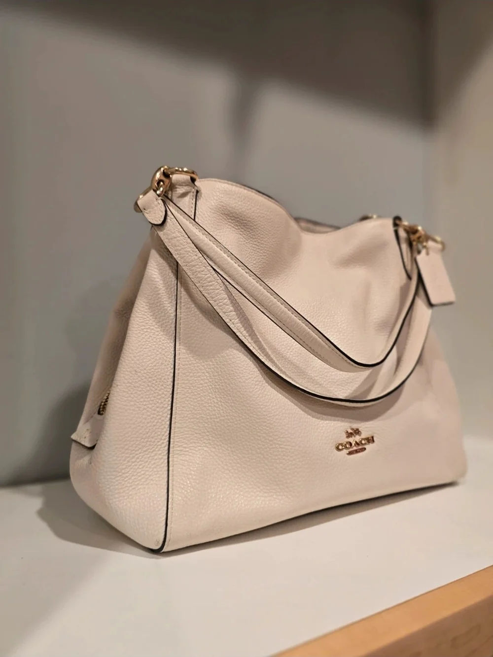 Coach Pebbled Leather Hobo Bag in Chalk